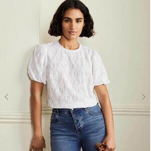 Boden Broderie Puff Sleeve Top - White - Size 8